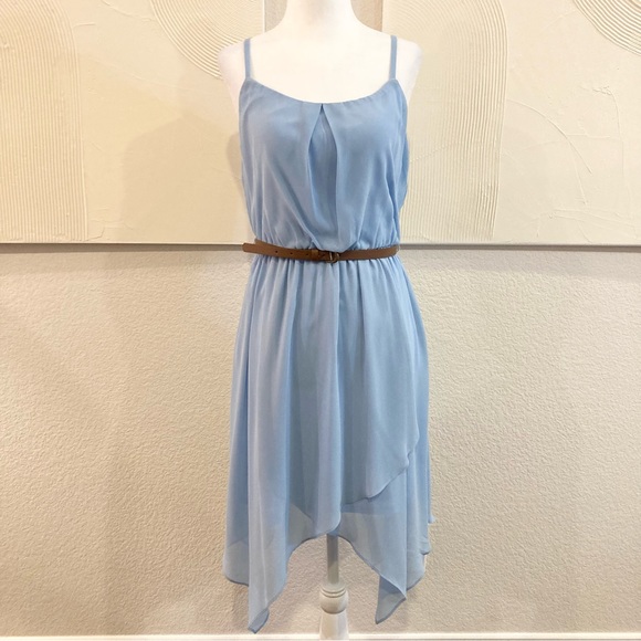 by & by Dresses & Skirts - Light Blue Dress Sleeveless Chiffon High Low Belted Size Small